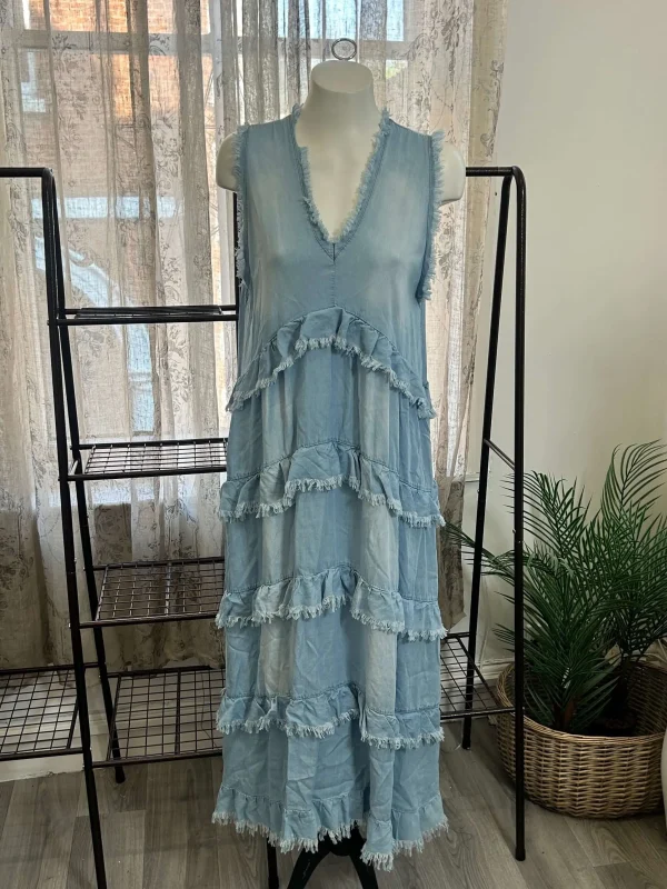 Denim Look Frill Maxi Dress