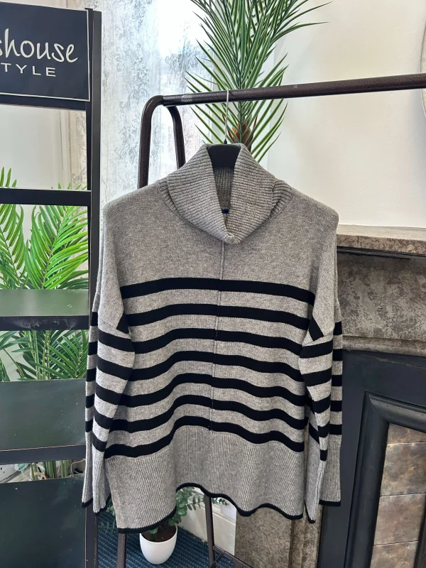 Roll Neck Striped Boxy Jumper - Image 3