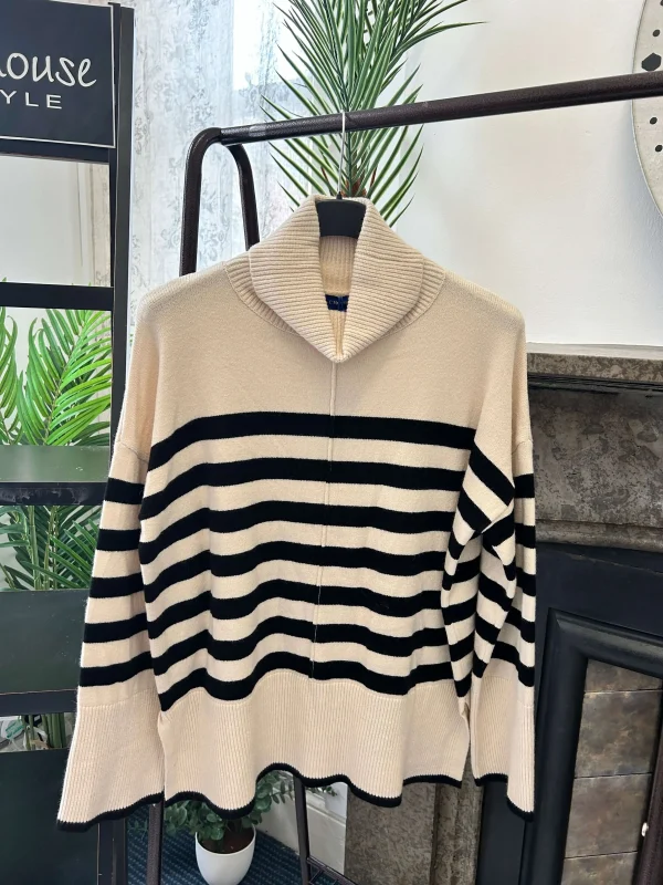 Roll Neck Striped Boxy Jumper - Image 5
