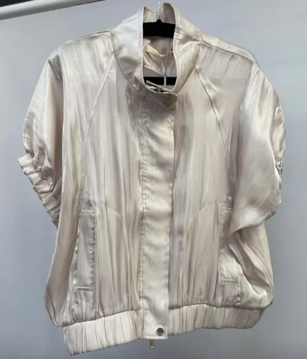 Oyster Short Sleeve Sateen Bomber Style Jacket - Image 2