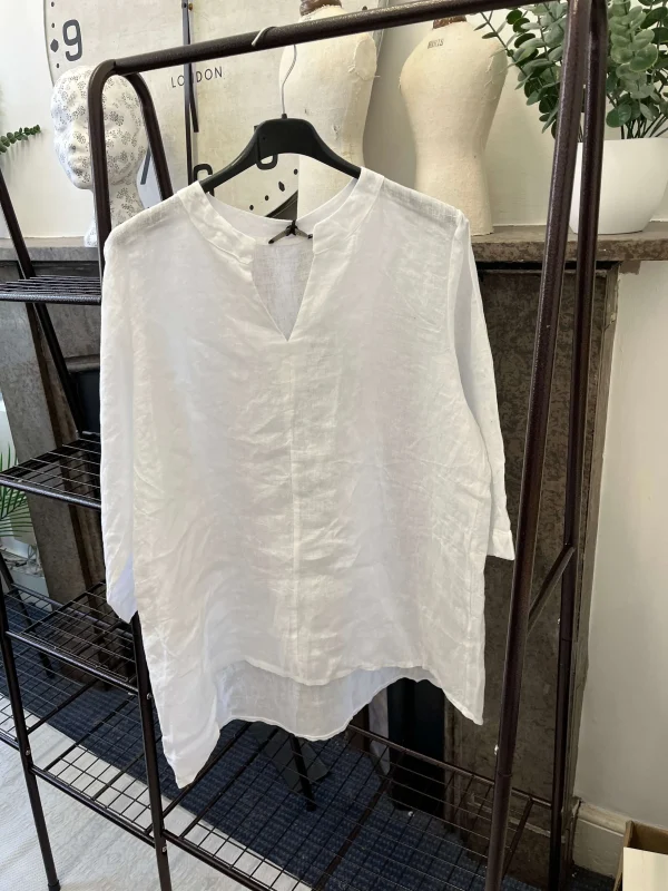 Venice Linen Grandad Collar Shirt - Image 2