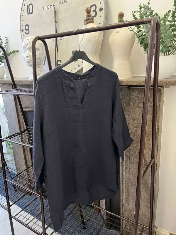 Venice Linen Grandad Collar Shirt - Image 3