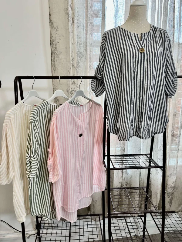 Annabelle One Button Striped Shirt