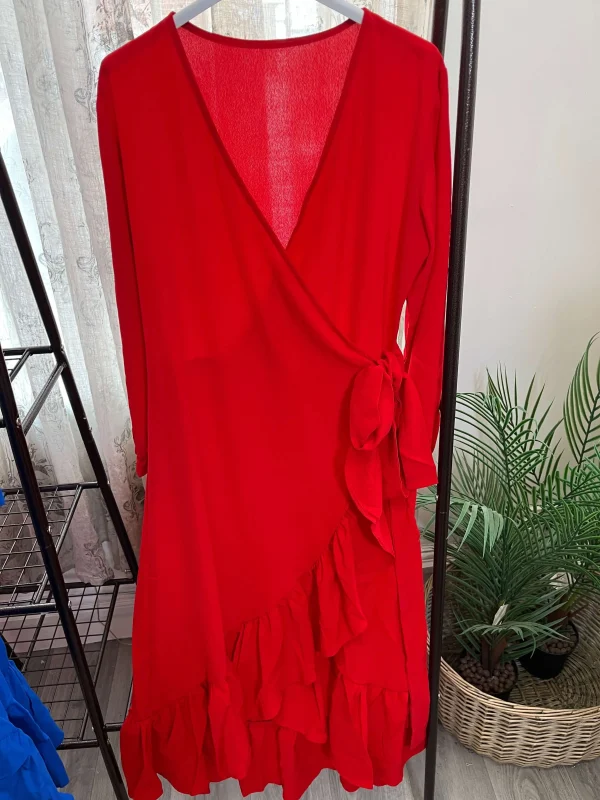 Block Colour Frill Detail Wrap Dress - Image 4