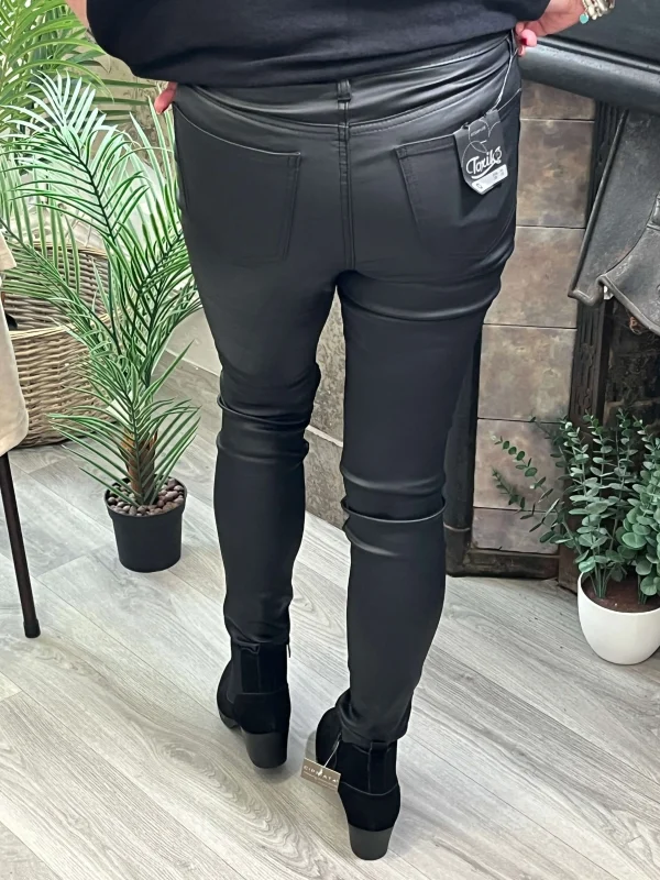 Toxik - Black Stretchy Leather Look Jeans - Image 2