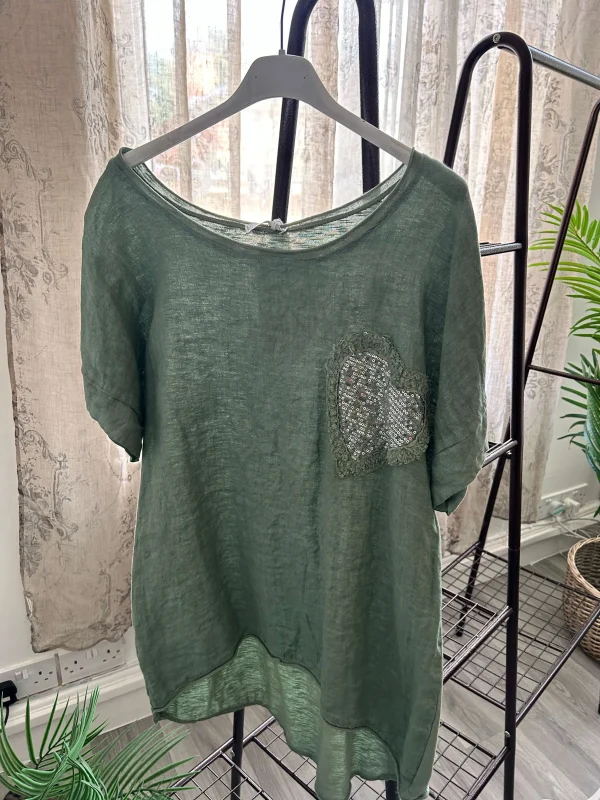 Ava Glitter Heart Linen Ladies T Shirt - Image 2