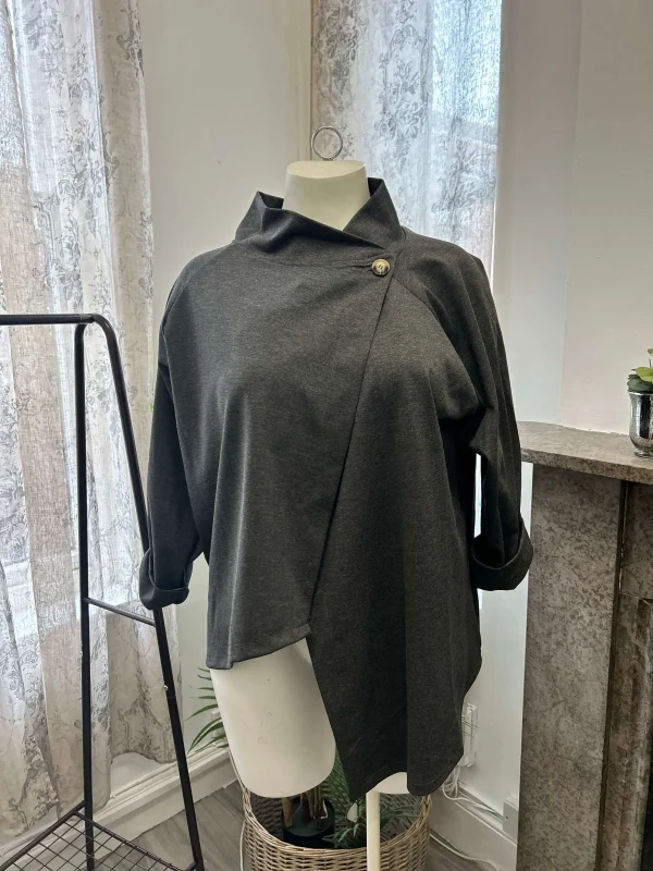 Poncho Style Button Neck Sweatshirt - Image 2
