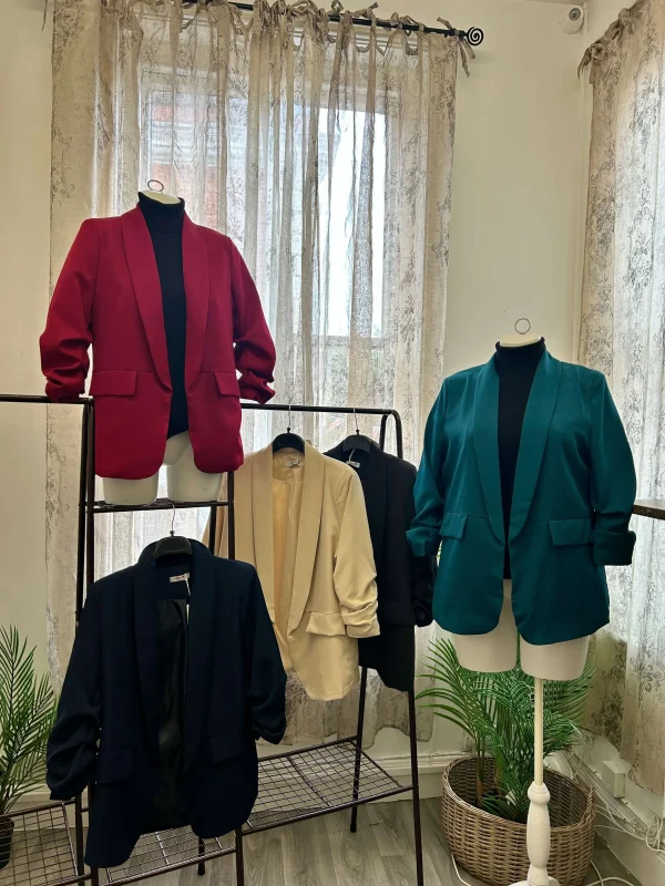 Womens Ruched Sleeve Relaxed Blazer