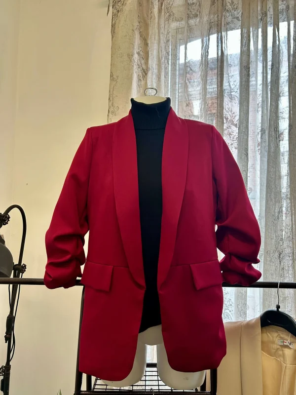 Womens Ruched Sleeve Relaxed Blazer - Image 2