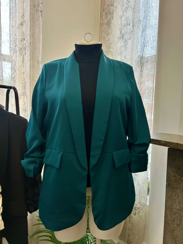 Womens Ruched Sleeve Relaxed Blazer - Image 3