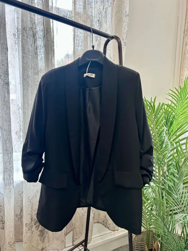 Womens Ruched Sleeve Relaxed Blazer - Image 6