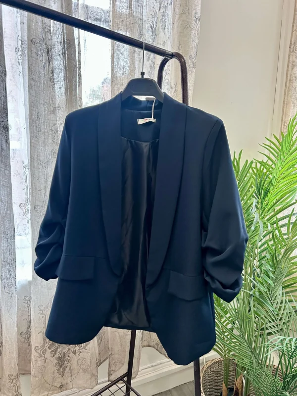 Womens Ruched Sleeve Relaxed Blazer - Image 5
