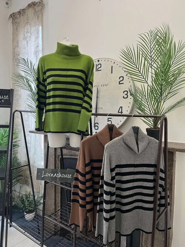 Roll Neck Striped Boxy Jumper