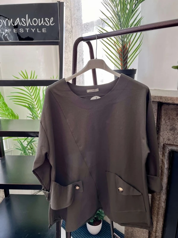 Asymmetrical Pocket Detail Jersey Sweatshirt - Image 4