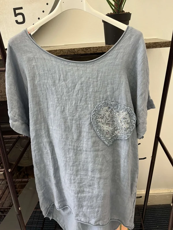 Ava Glitter Heart Linen Ladies T Shirt - Image 3
