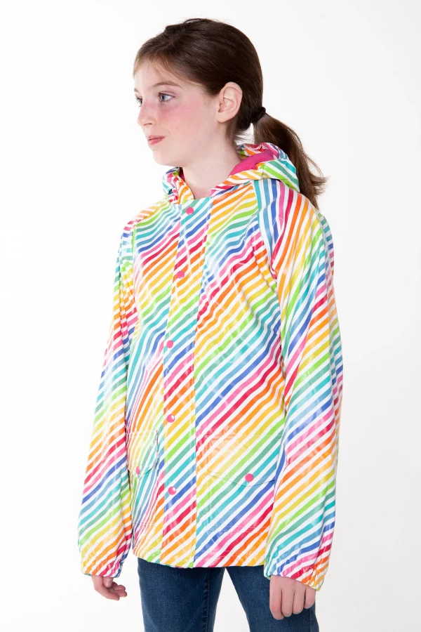 Lined Rain Jacket, Rainbow Stripe (runs large, recommend sizing down) - Image 3