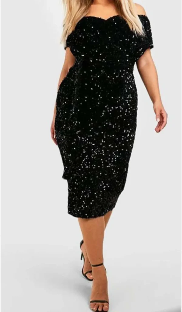 Sequin Tie Waist Mid Length Black Dress - Image 2