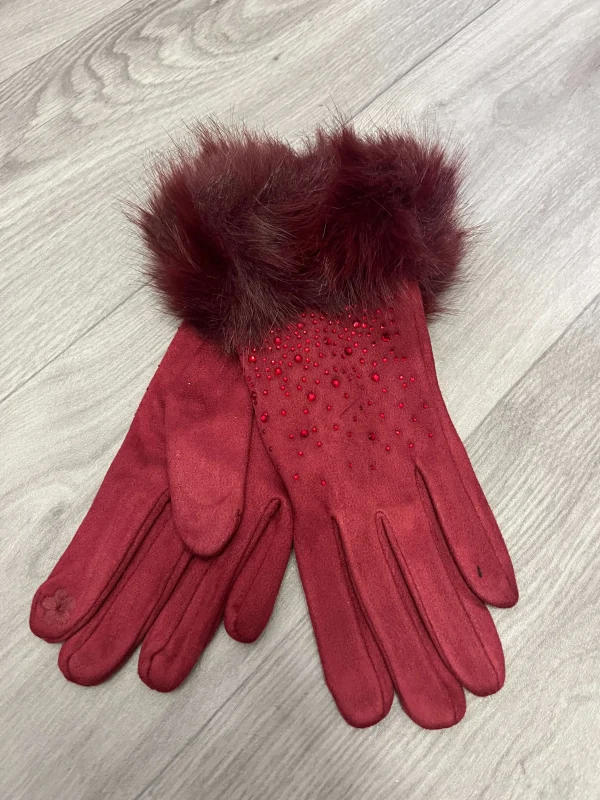 Diamonte Faux Fur Gloves - Image 2