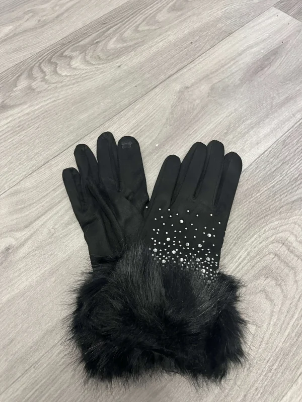 Diamonte Faux Fur Gloves - Image 3