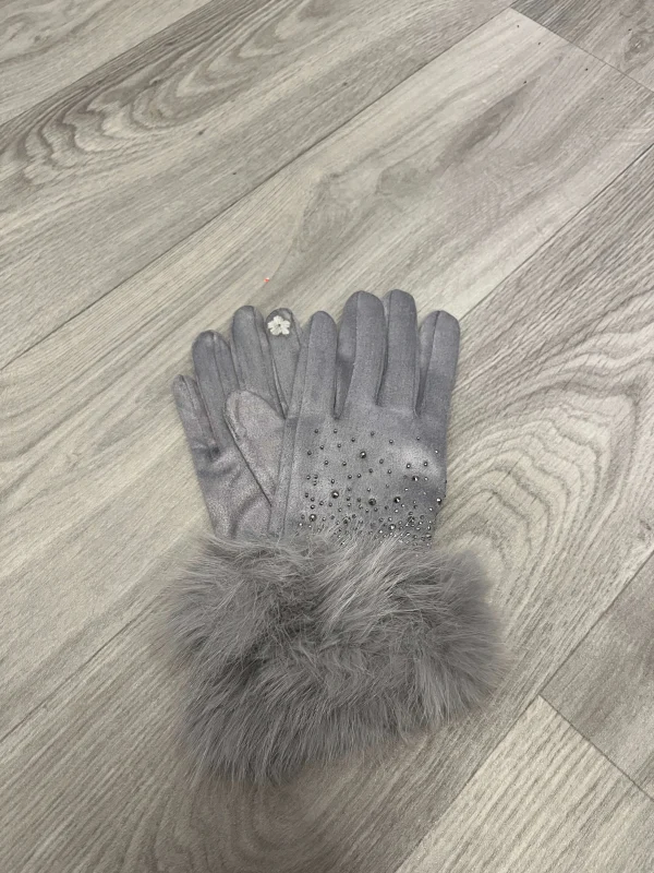 Diamonte Faux Fur Gloves - Image 5