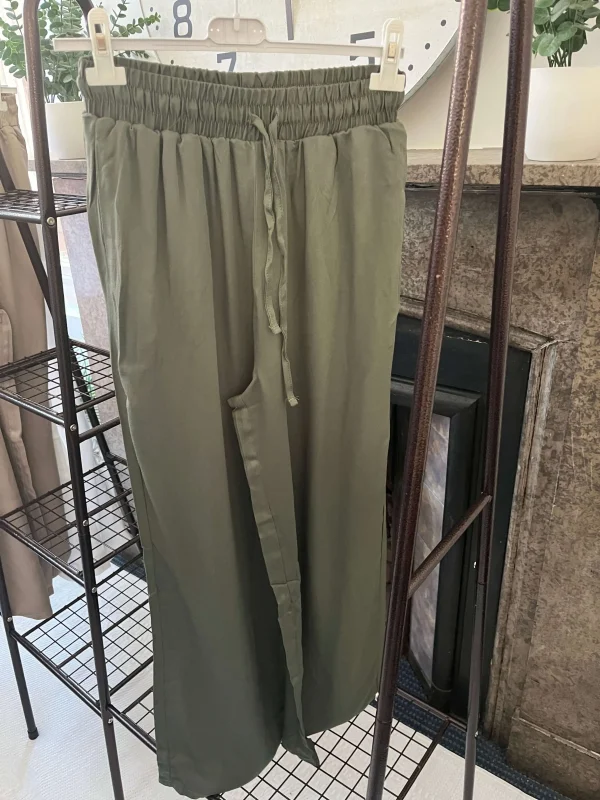 Twill Elasticated Waist Wide Leg Palazzo Trousers - Image 4