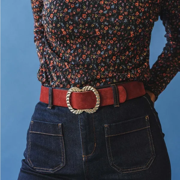The Infinite Belt Gold Burgundy Suede - Image 2