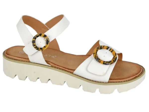 White Twin Buckle Wedge Sandal - Mimi