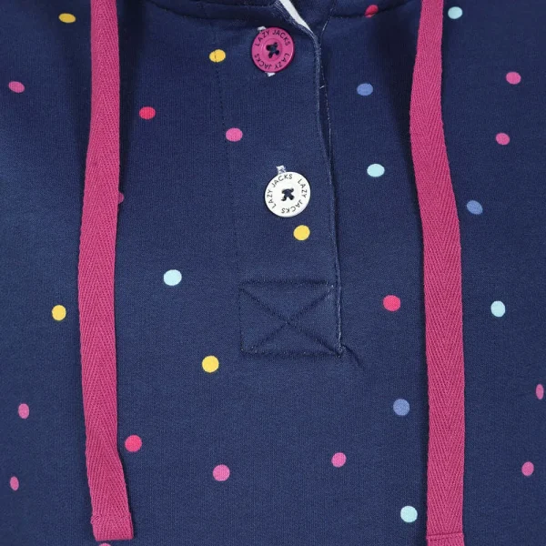 Lazy Jacks Ladies Button Neck Sweatshirt - Polka Dot Twilight - Image 2