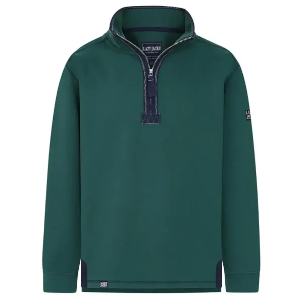Lazy Jacks Mens 1/4 Zip Striped Sweatshirt - Forest