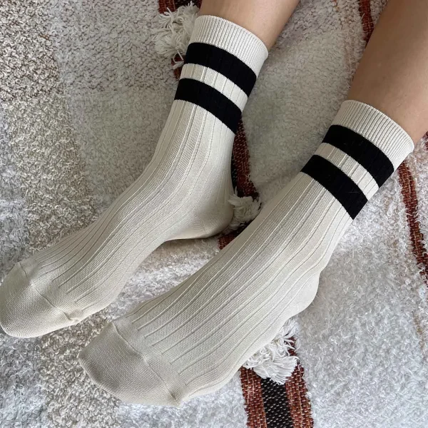 Le Bon Shoppe Her Varsity Socks Cream with Black - Image 5