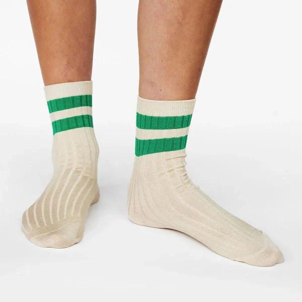 Le Bon Shoppe Her Varsity Socks Cream with Green - Image 4