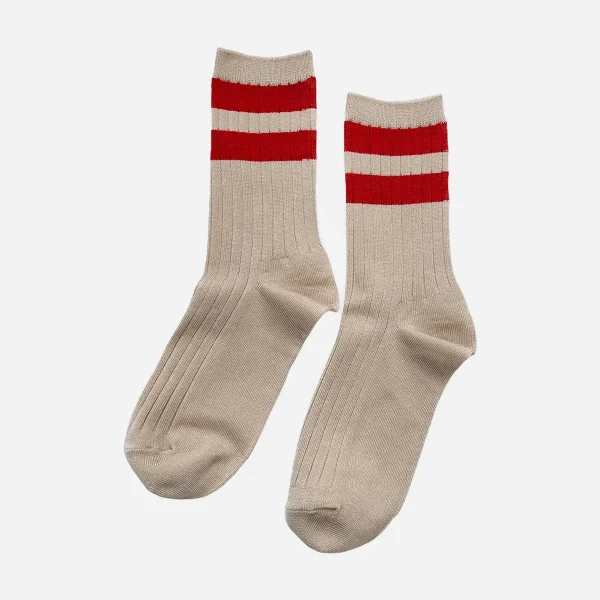 Le Bon Shoppe Her Varsity Socks Cream with Red - Image 3
