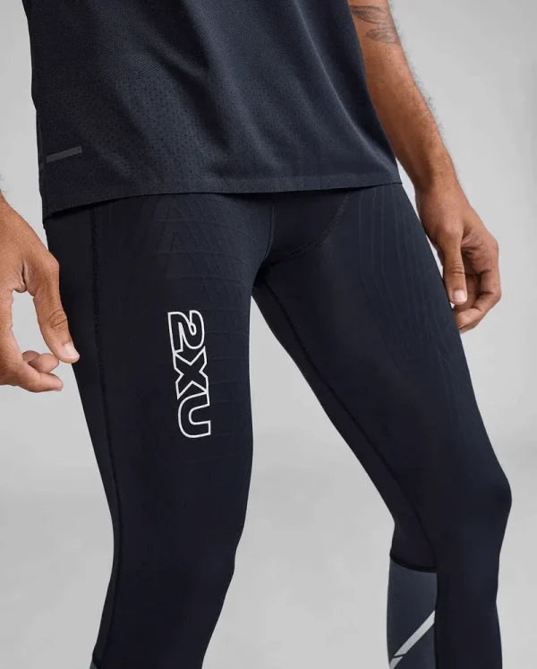 2XU Men Light Speed React Compression Tights - Black / White Reflective - Image 2