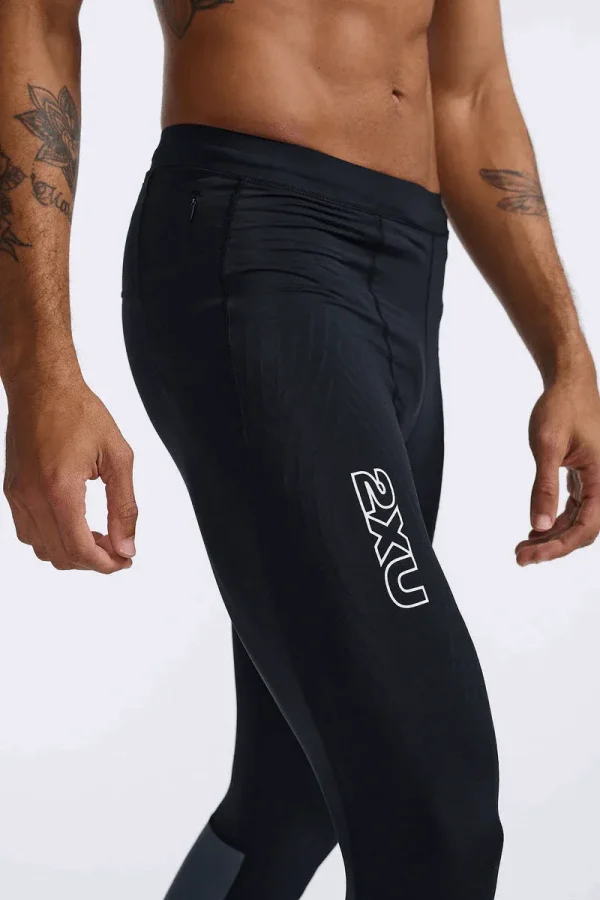 2XU Men Light Speed React Compression Tights - Black / White Reflective - Image 5