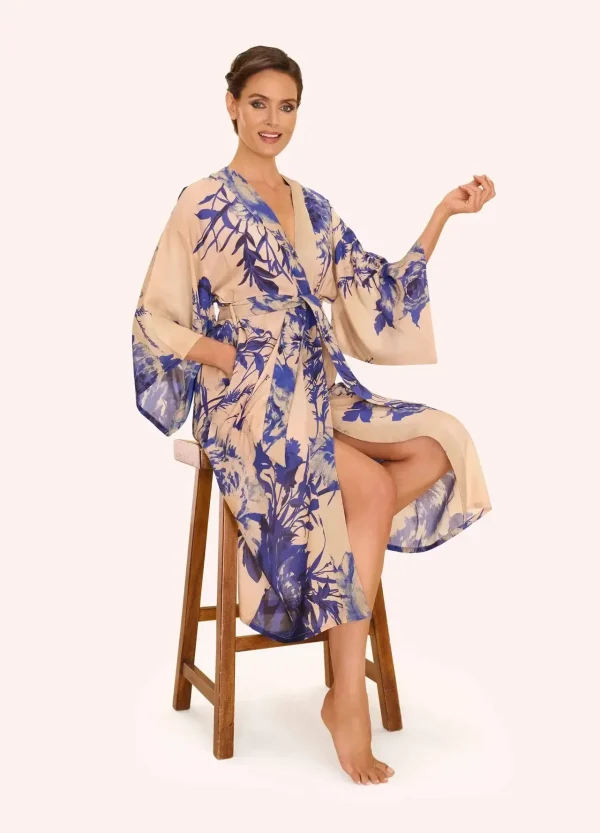 Powder Design Kimono Gown - China Blue Blooms