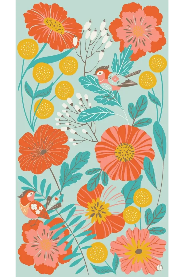 Powder Designs Print Scarf - Lovebirds in a Poppy Field