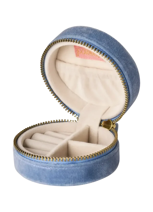 Powder Design Round Velvet Jewellery Box - Lovely Mum - Denim - Image 3