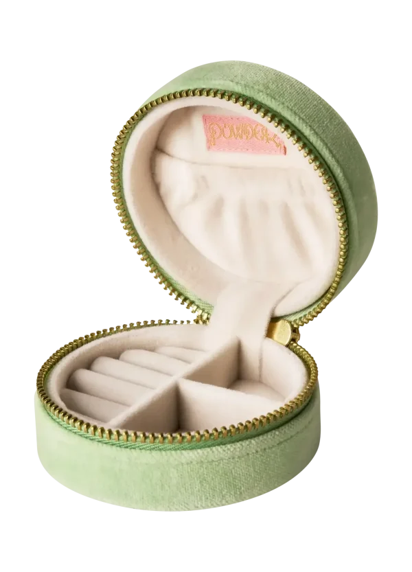 Powder Design Round Velvet Jewellery Box - Love in a Meadow - Mint - Image 3