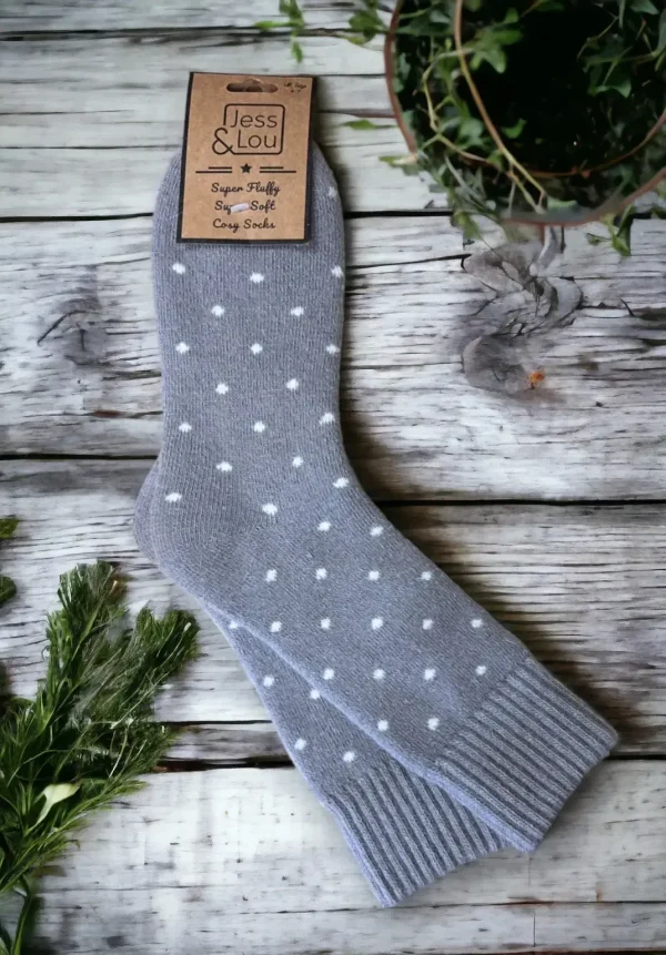 Jess & Lou - Delightful Dots Ribbed Grey Socks