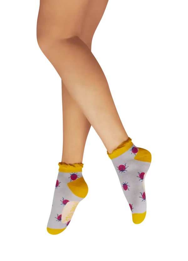 Powder Design Ladies Trainer Socks - Lovely Ladybirds - Lilac