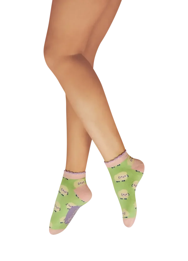 Powder Design Ladies Trainer Socks - Marshmallow Sheep - Mint