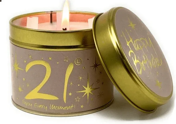 Lily Flame 'Happy birthday! 21st' Candle in a tin