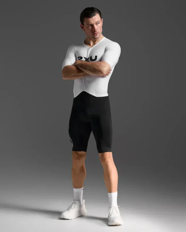 2XU Men Light Speed React Sleeved Trisuit - Black / White - Image 4