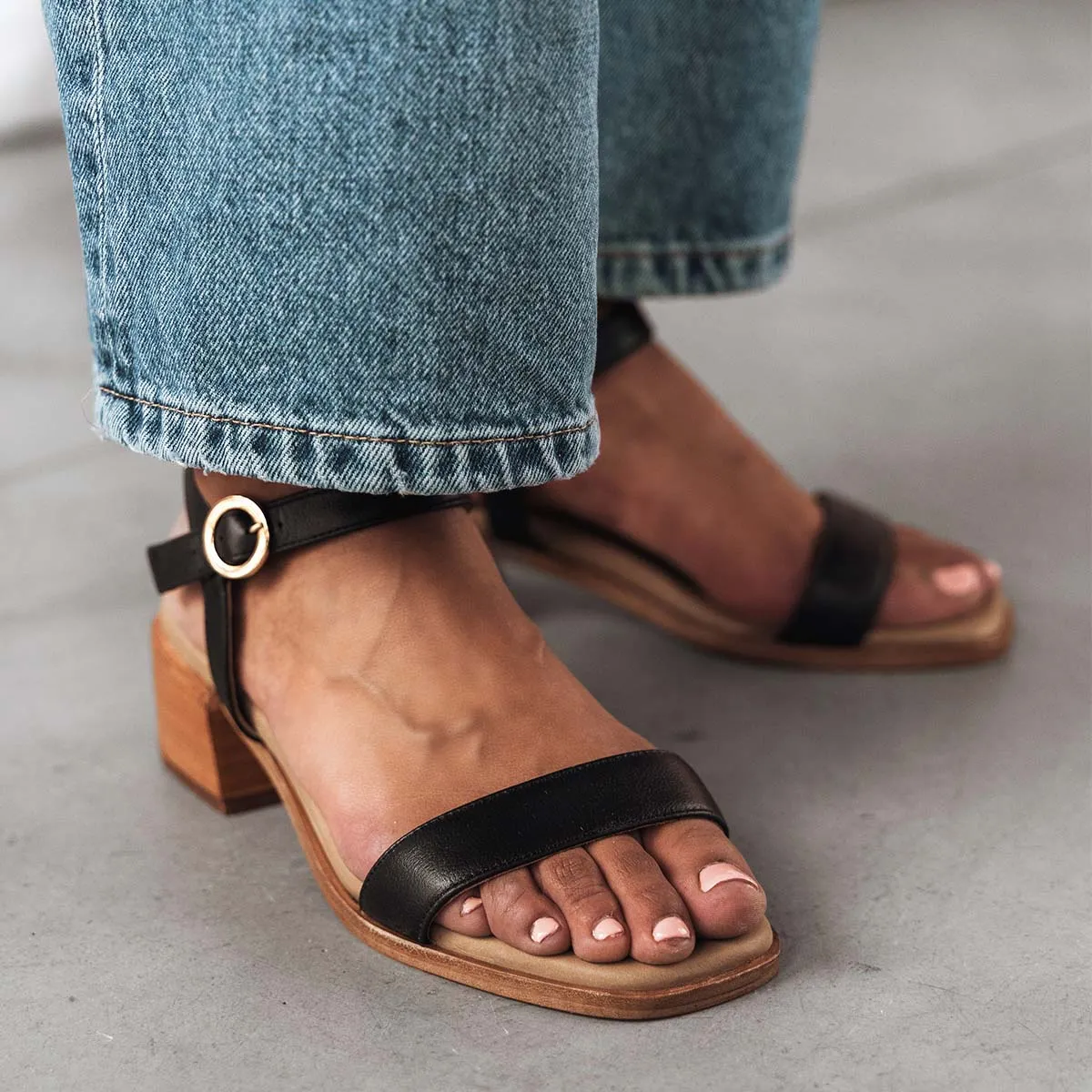 The Social Heeled Sandal Black Micro Pebble - Image 2