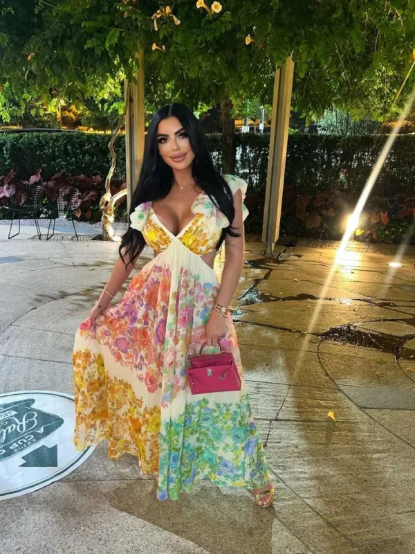 Peach - rimpel gedrukte maxi-jurk - Image 9