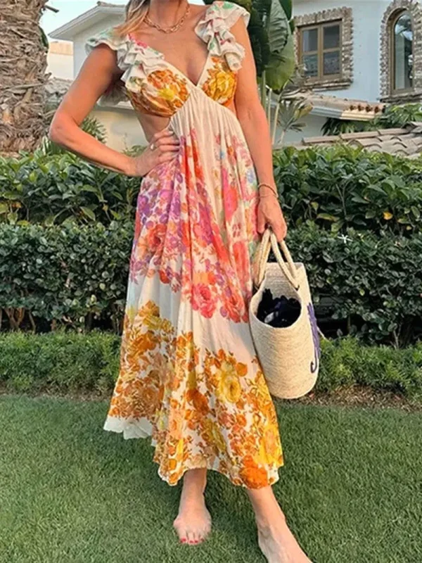 Peach - rimpel gedrukte maxi-jurk - Image 11