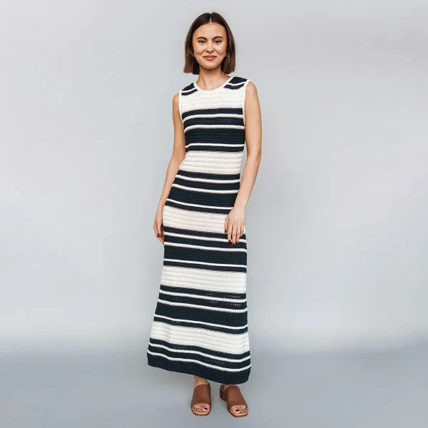 The Sunset Dress Navy Stripe
