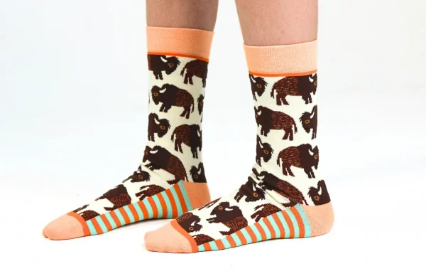 Kids' Cotton Crew Socks, Bison - Image 2