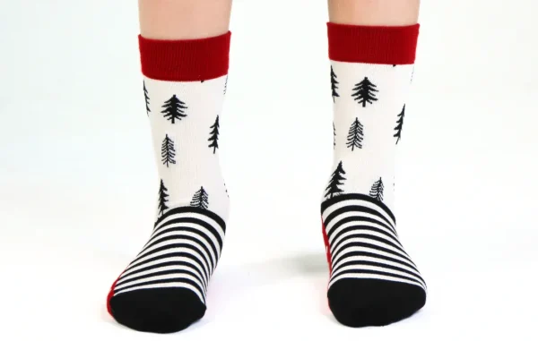 Kids' Cotton Crew Socks, Pine Trees - Image 6