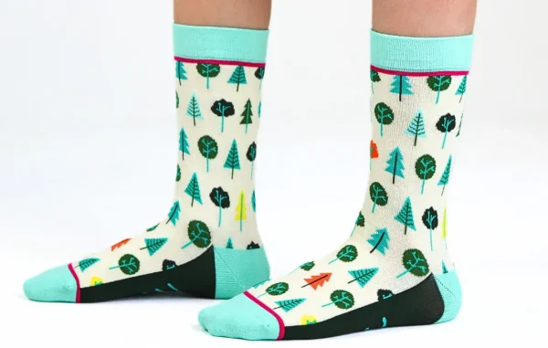 Kids' Cotton Crew Socks, Little Trees - Image 2